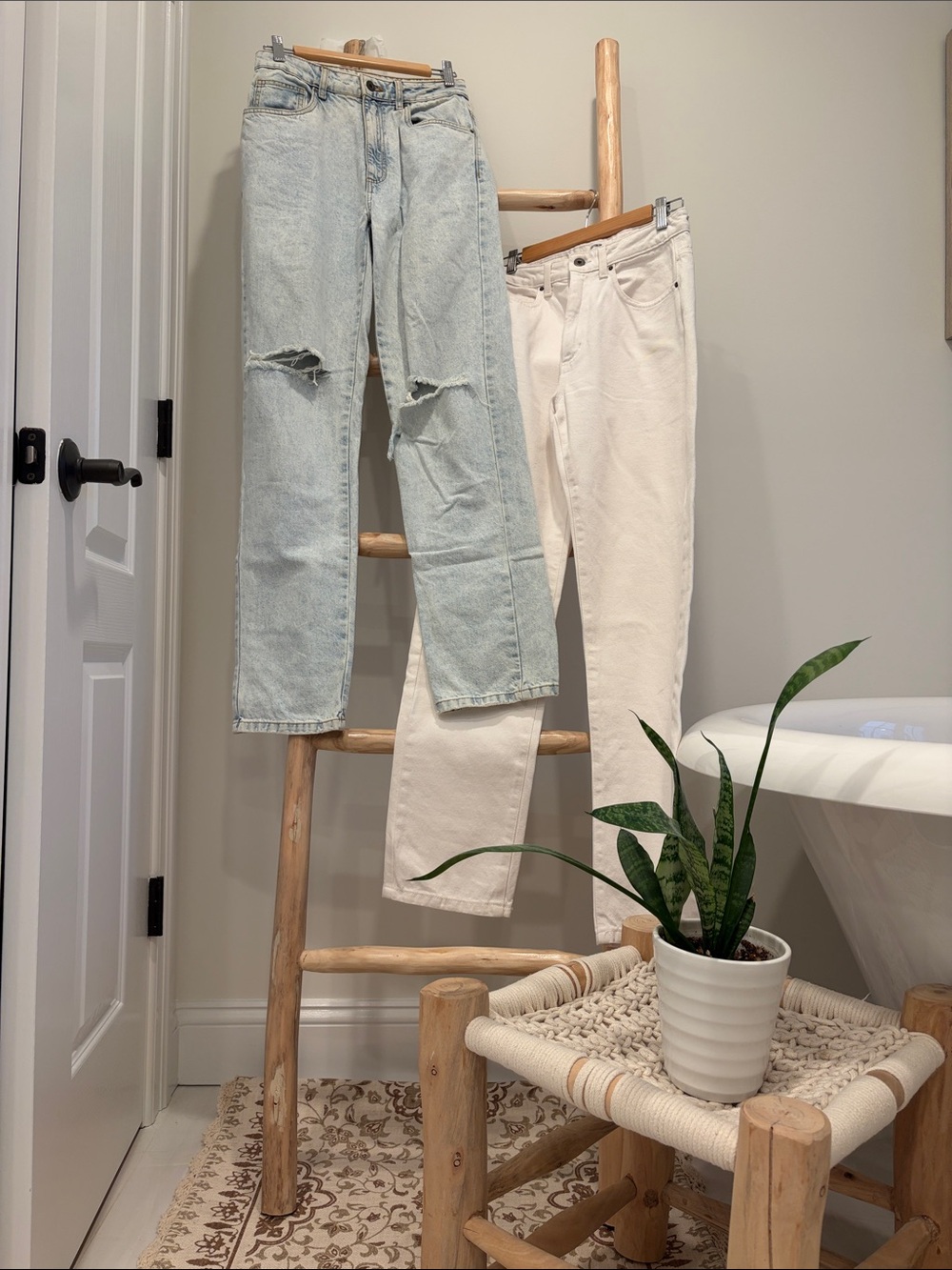 Cotton On Light Blue & Off-White Straight Jeans Duo
